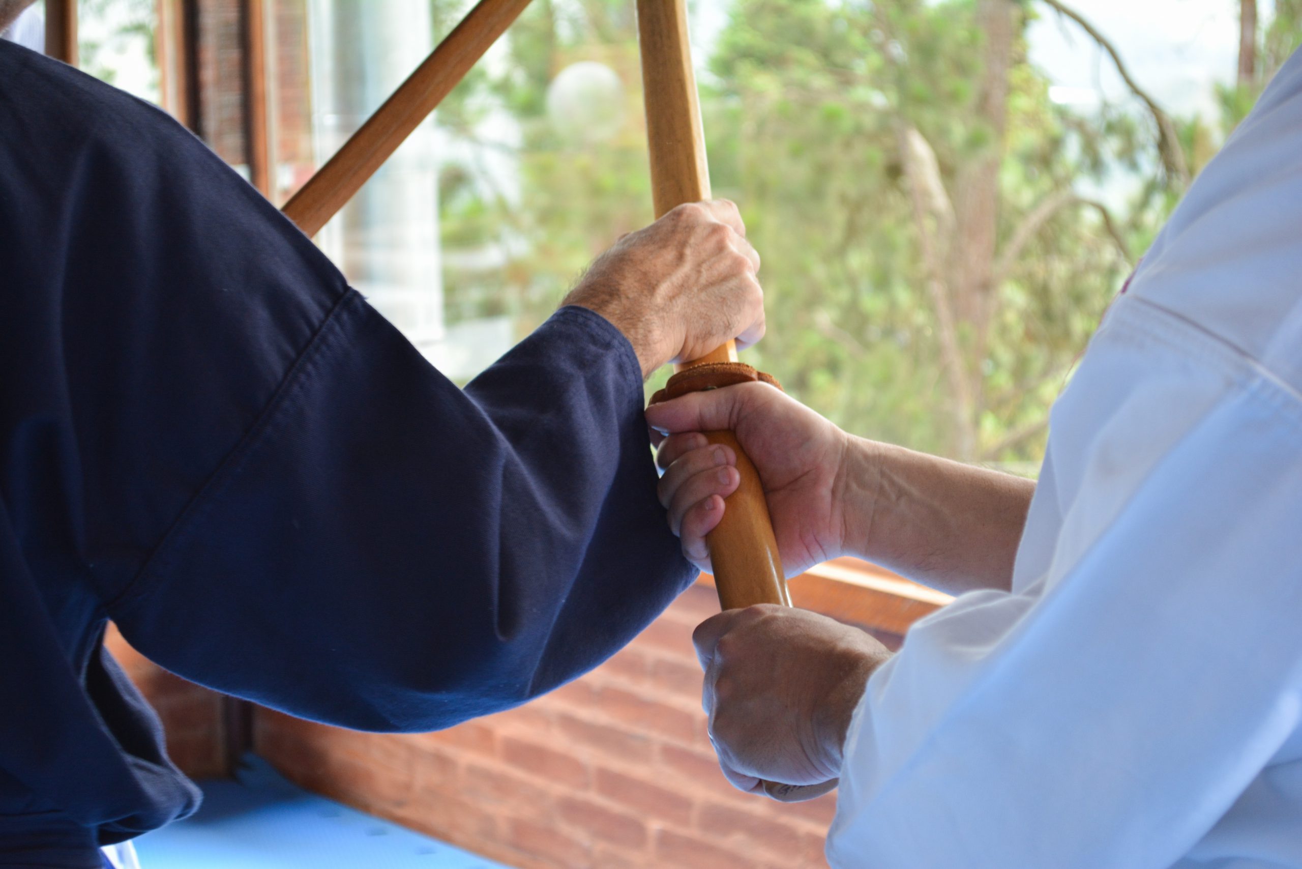 Mãos em técnica com jo — treino de Aikido