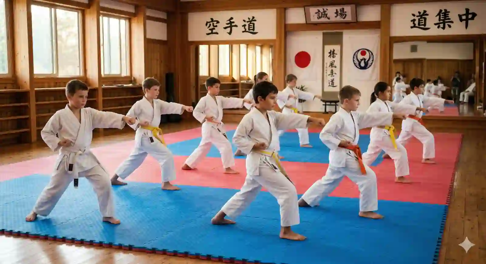 Crianças treinando Karatê no IKE Dojo